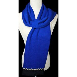 St. John Santana Blue And Black Knit Wool Scarf